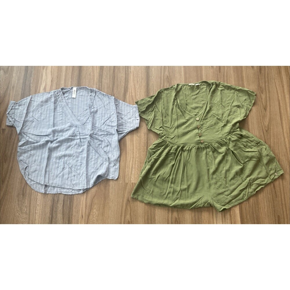Roxy / Mahina Set of 2 Women's Blouses (Size Small) Button-up Green / Gray